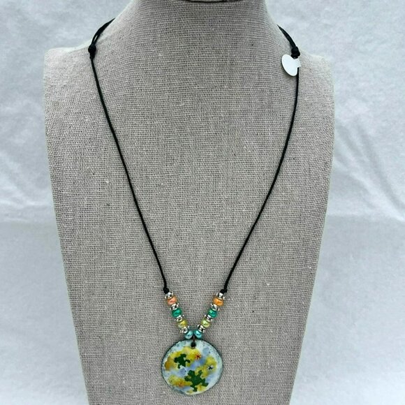 Hand-Painted Ceramic Pendant Necklace With Beaded Accents & Adjustable Cord Frog - Picture 4 of 5
